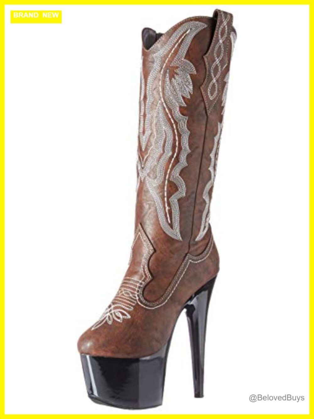Faux Leather Knee High Boots 7" Stiletto Platform Heel Equestrian Style